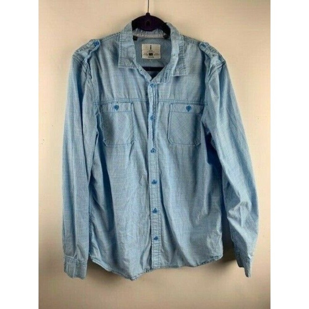 Jeans by Buffalo Mens Long Sleeve Button Front Shirt Blue Size Large